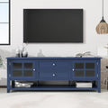Blue TV Stand with 2 Drawers and Doors X613