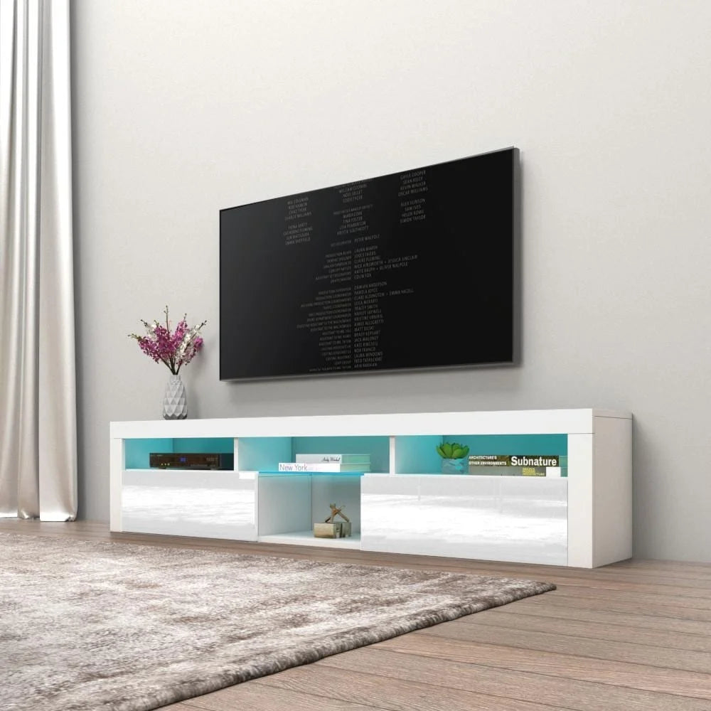 White Wall Mounted Floating TV Stand with LEDs J74719