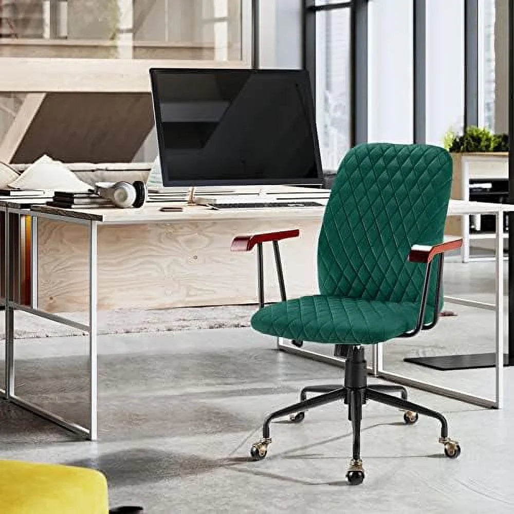 White Velvet Upholstered Office Chair with Rubber Wood Armrests T770