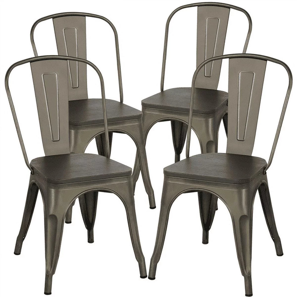 Metal Dining Chairs with Wooden Seat Set of 4 Z183