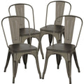 Metal Dining Chairs with Wooden Seat Set of 4 Z183
