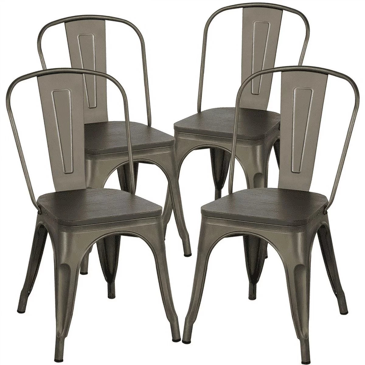 Metal Dining Chairs with Wooden Seat Set of 4 Z183