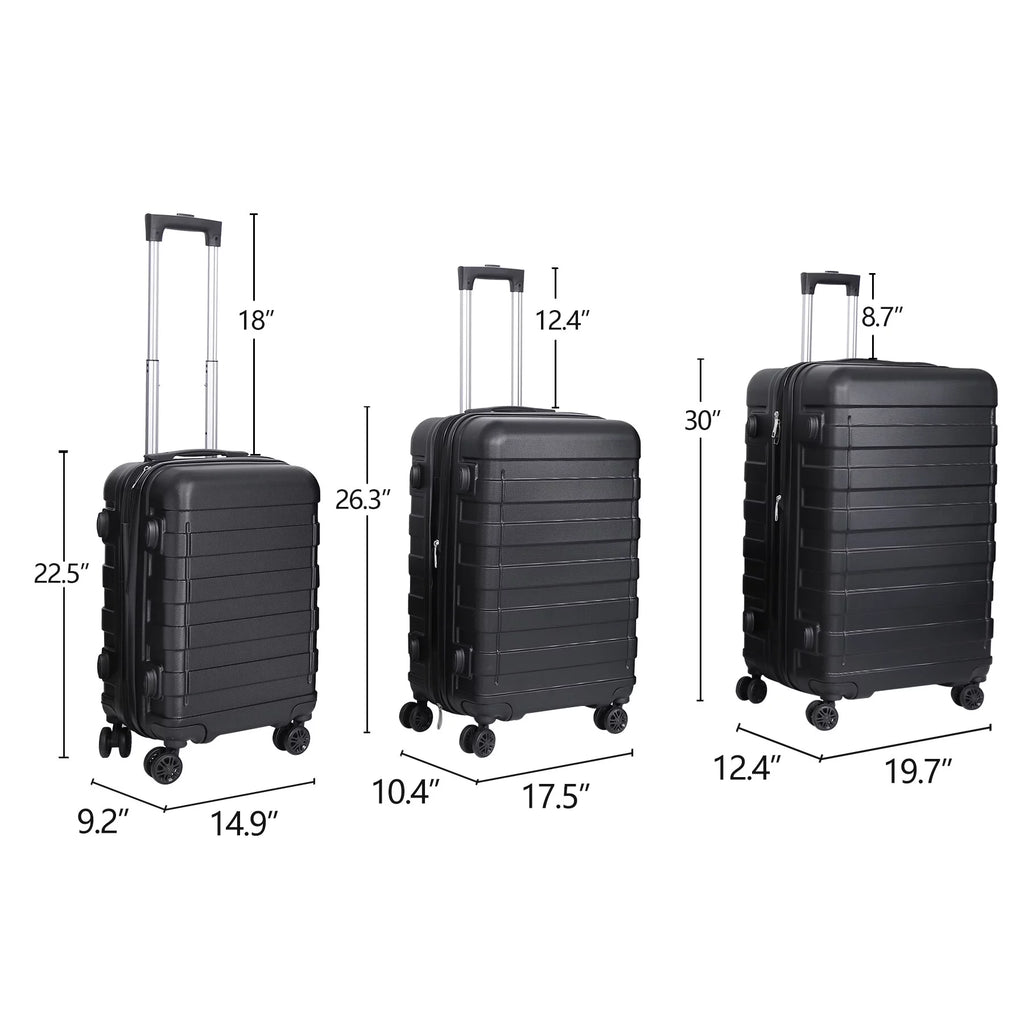 3pcs Black Spinner Luggage Suitcase Set L485556