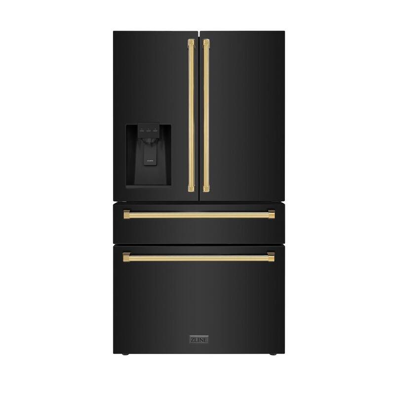 36 in. 4-Door French Door Refrigerator with Ice & Water Dispenser in Black Stainless & Polished Gold J4757