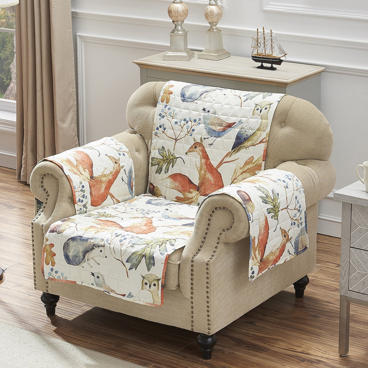 Off-White Polyester Sofa Slipcovers O64286