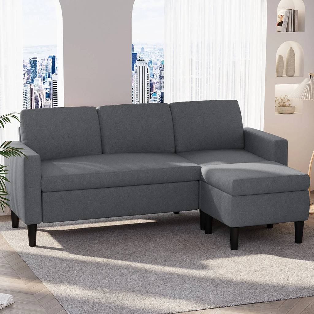 Convertible Sectional Sofa L-Shaped Linen Fabric Dark Gray J5725