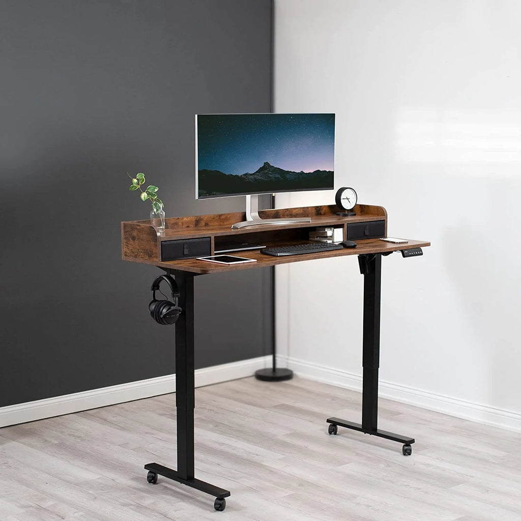 2-Tier Height Adjustable 60 X 24 Inch Stand Up Desk with Storage Drawers K898
