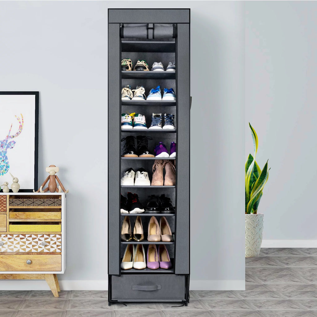 10 Tier Grey Shoe Rack with Storage Box E999