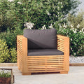 Solid Wood Teak Patio Sofa Chair with Dark Gray Cushions D940