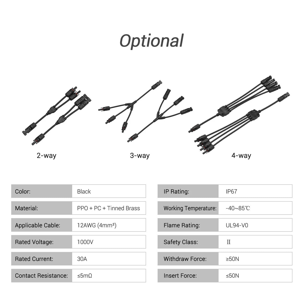 4-Way Solar Cable Connector IP67 Waterproof 12AWG A958