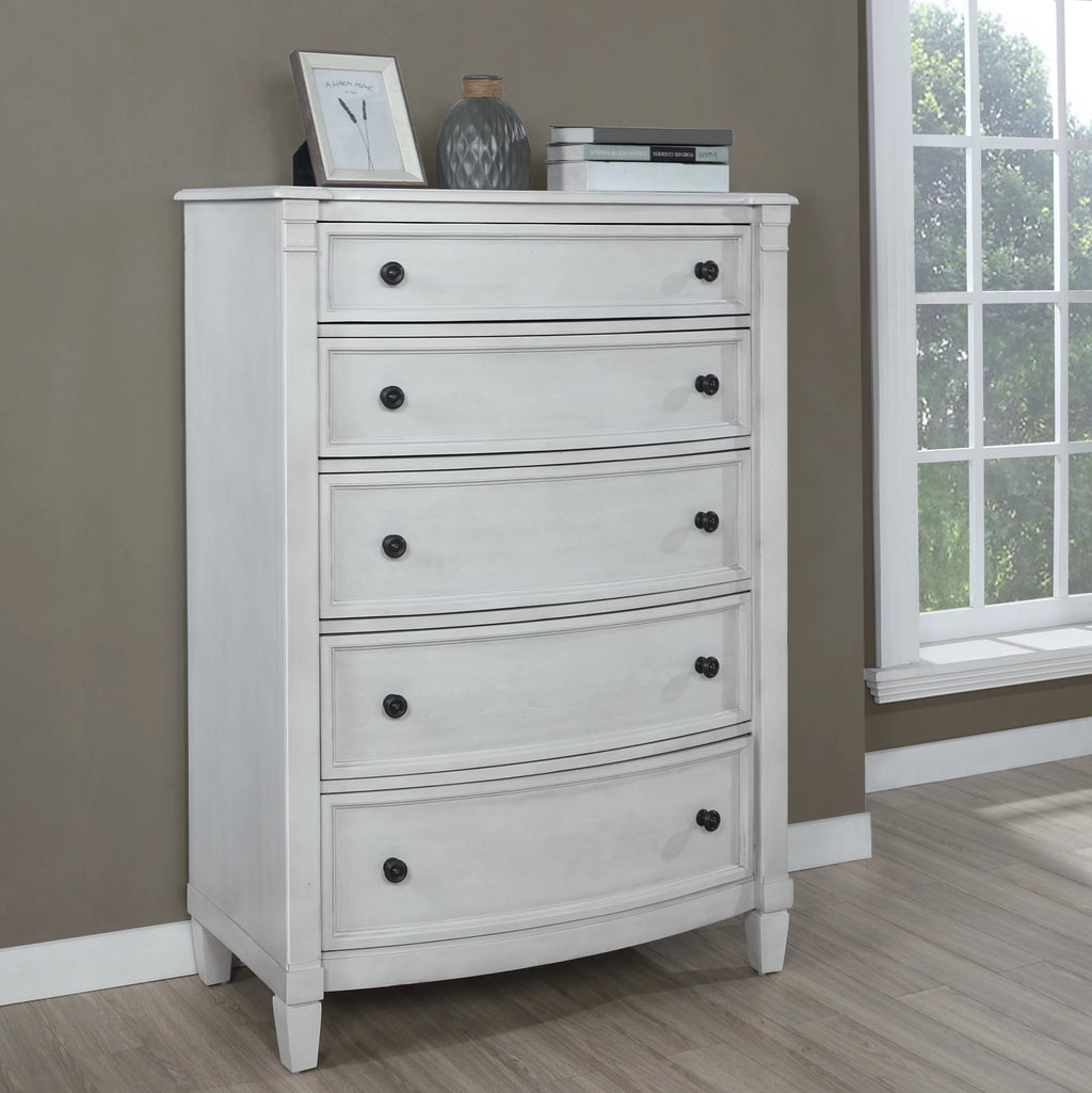 Wood King Bed with Dresser, Mirror, Two Nightstands, and Chest T7058