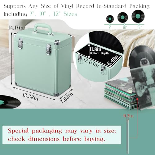 Vinyl Record Storage Box with Lock 12-inch Water Resistant Collapsible Storage Crate with Lid Y678