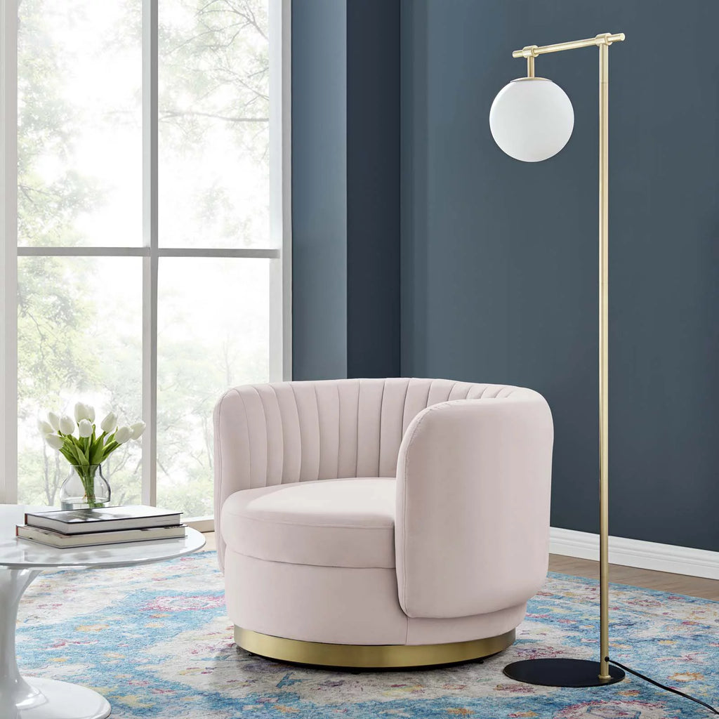 Pink Gold Velvet Tufted Swivel Accent Chair J5712