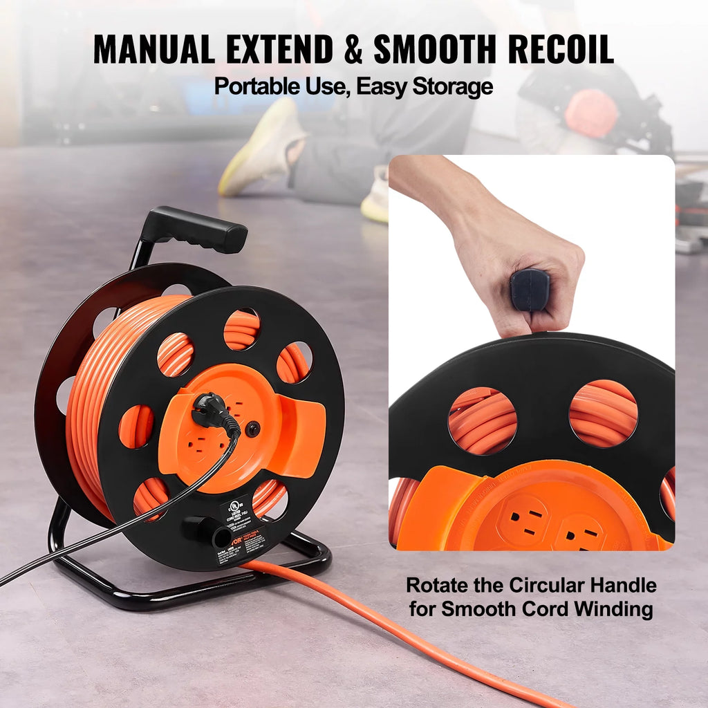 100FT 4 Outlets 12AWG Extension Cord Reel A828