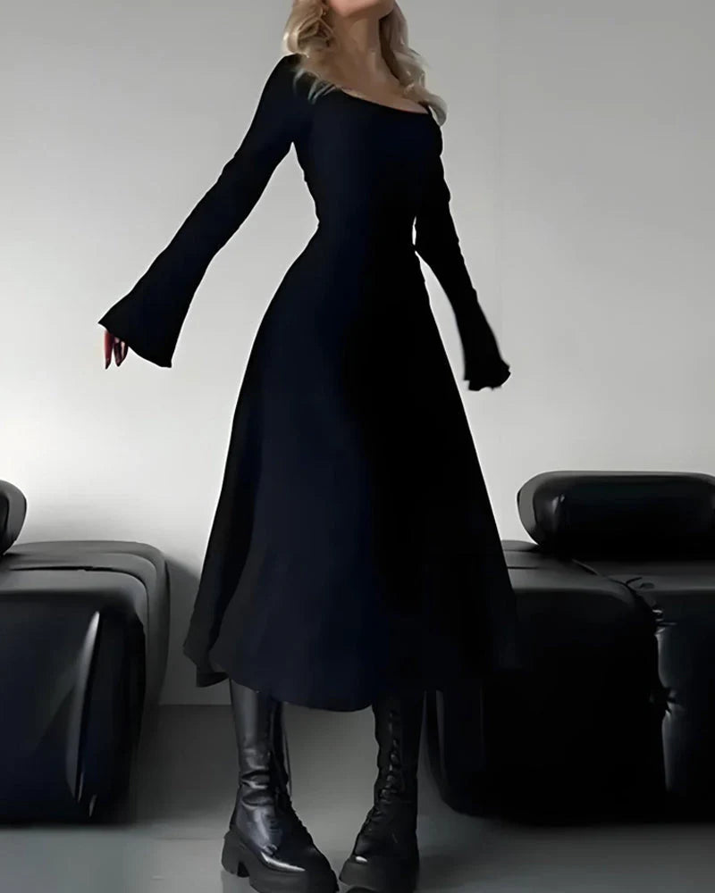Lace-Up Square Neck A-Line Dress V15268