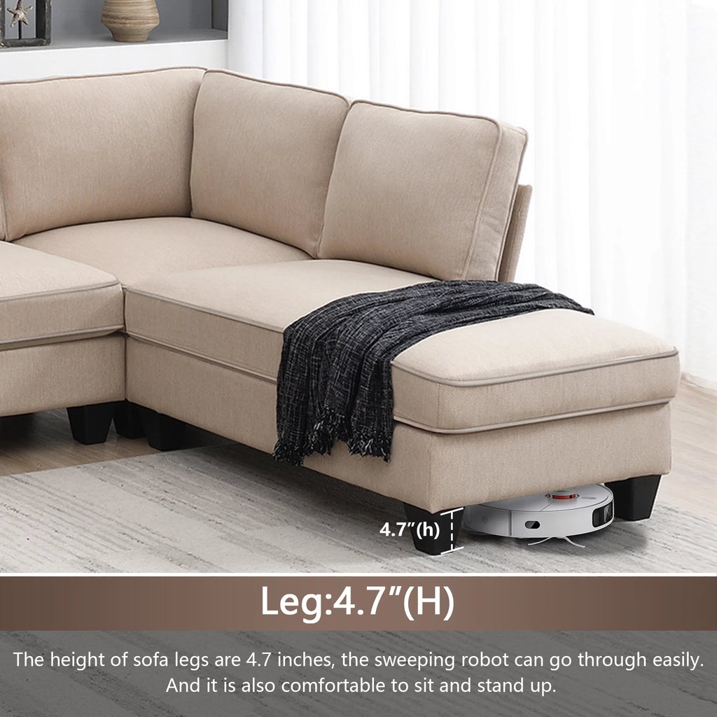 L Shaped Linen Sectional Sofa with Chaise N399153