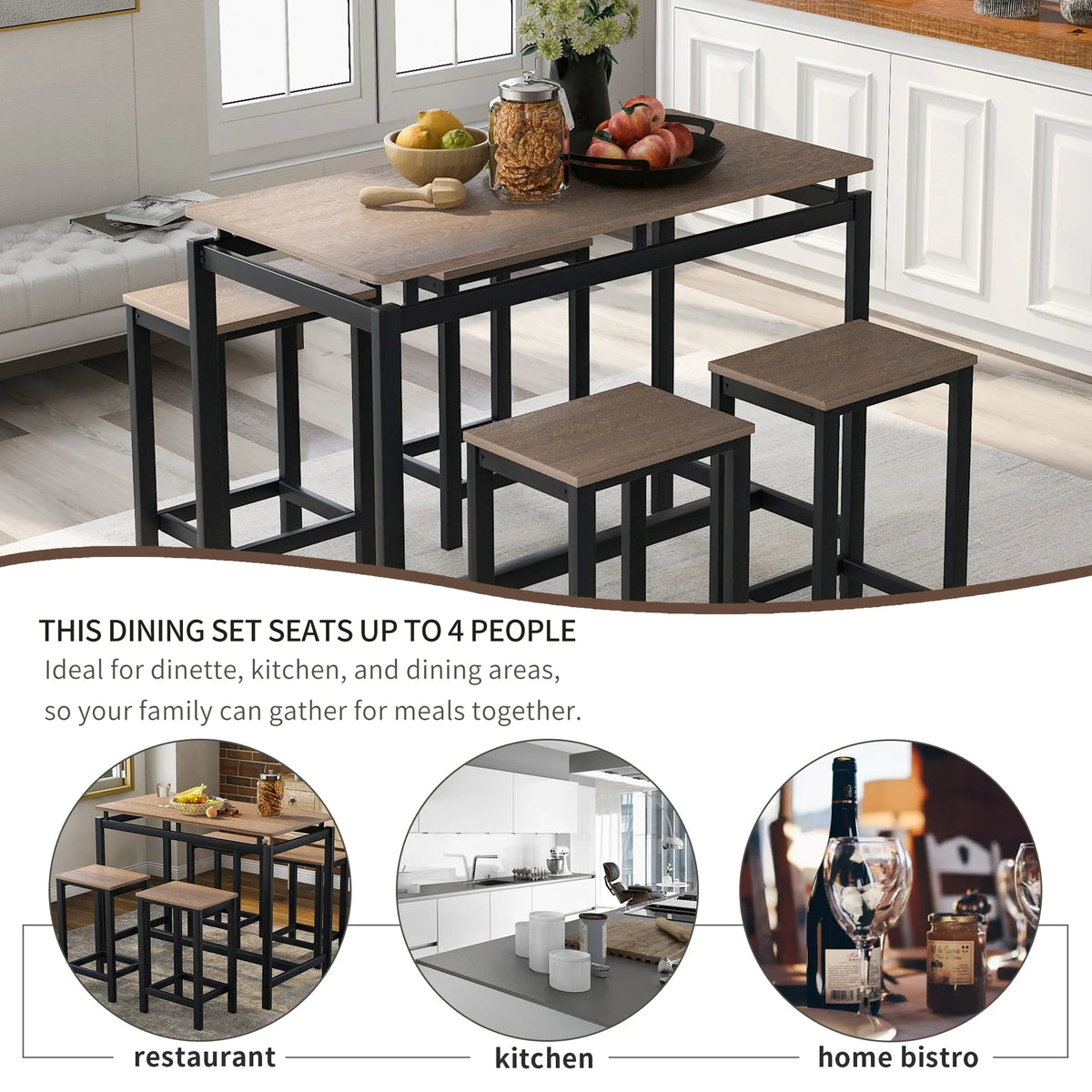 5-Piece Dark Brown Bar Table and Chairs Set Q247536