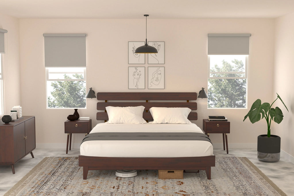 Queen Adjustable Headboard Solid Wood Bed Frame O4601