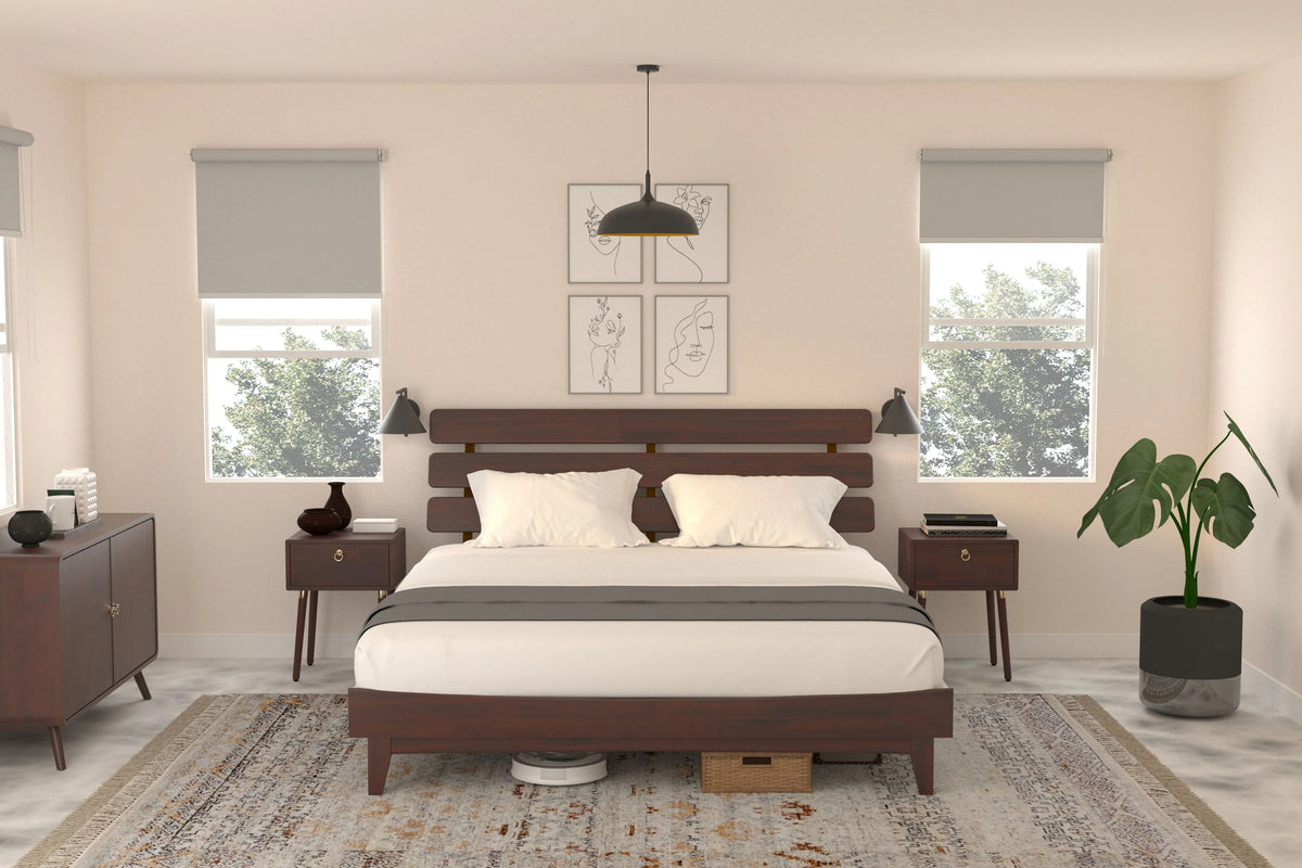 Queen Adjustable Headboard Solid Wood Bed Frame O4601