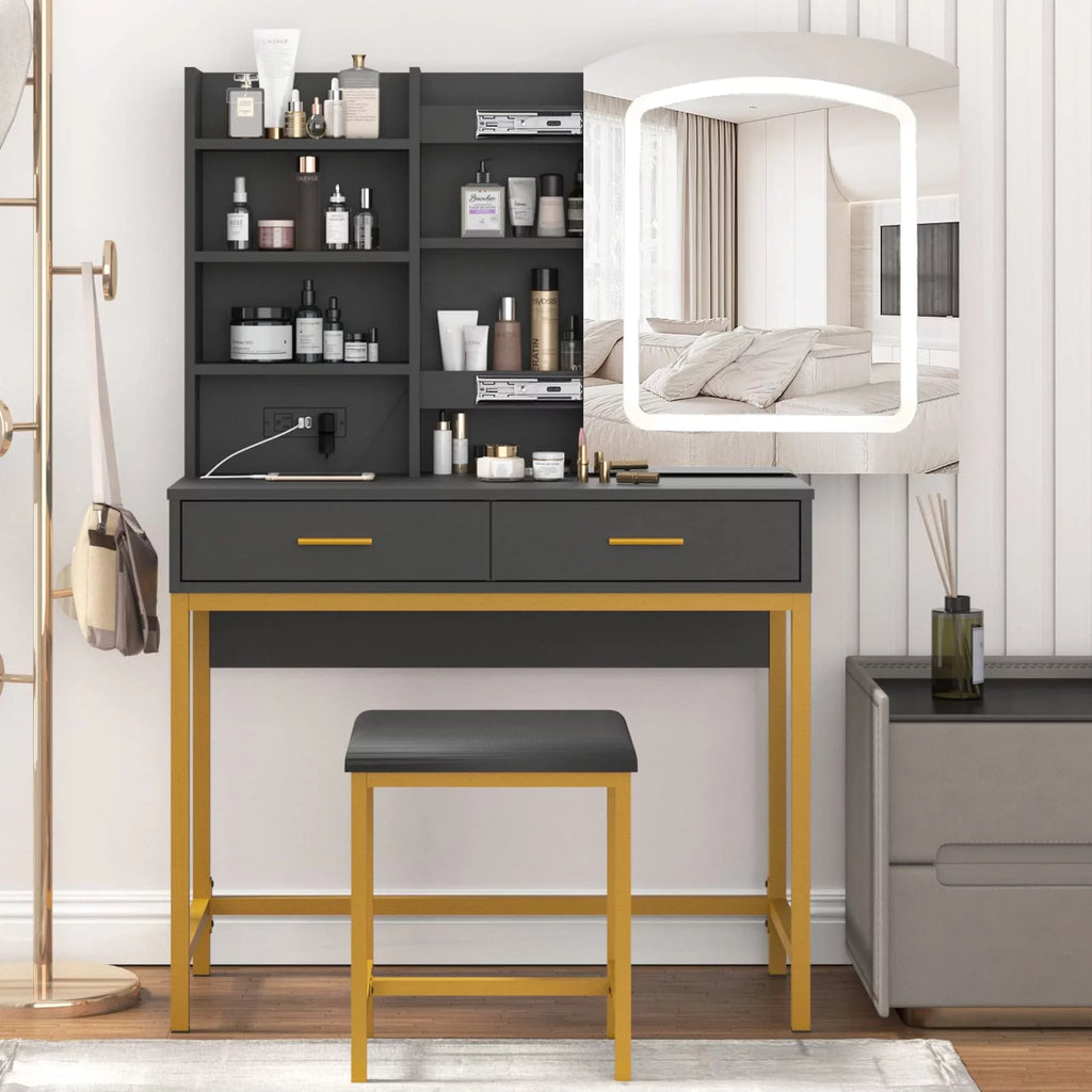 35 inch Vanity Desk with Lighted Mirror and Drawers R8120