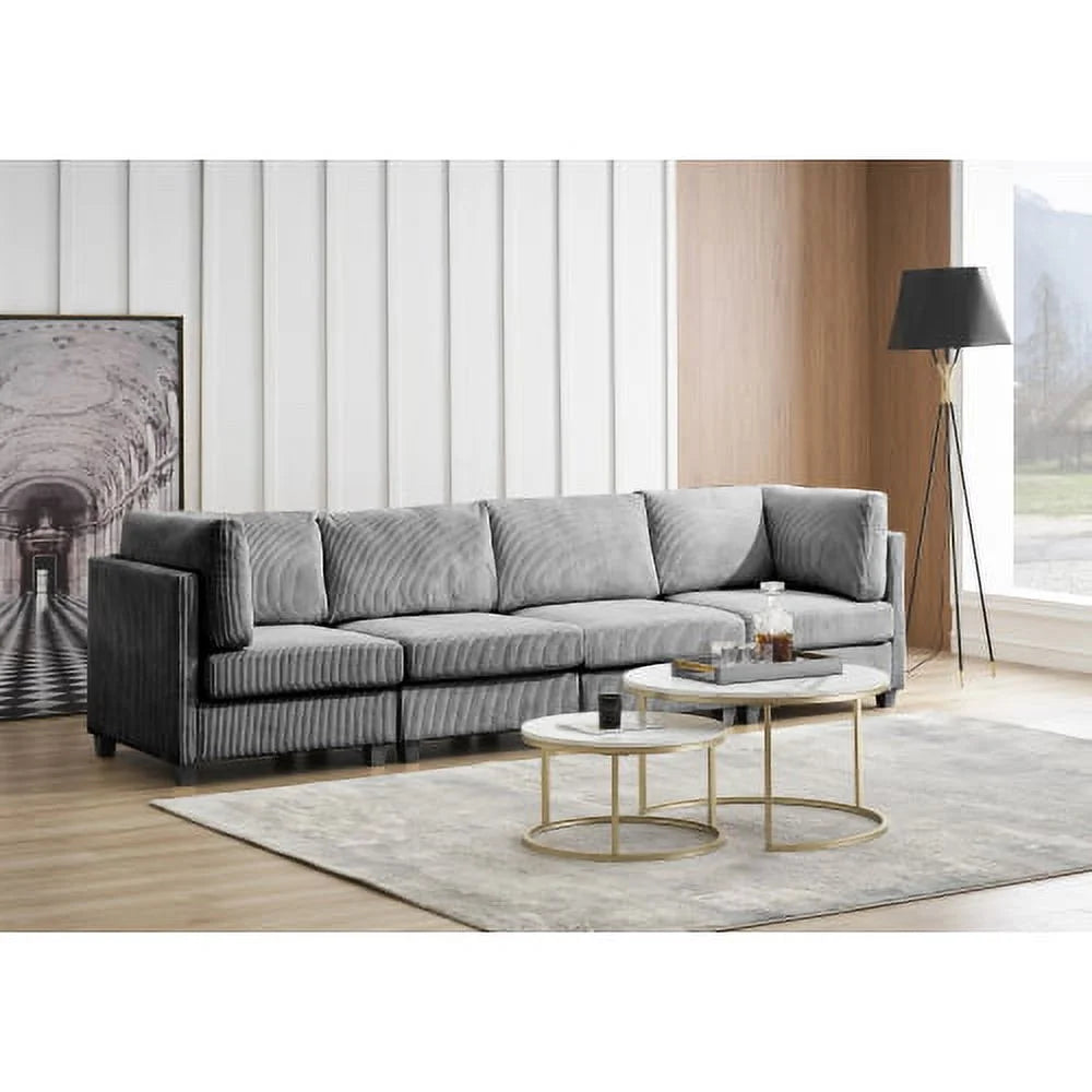L-Shaped Grey Corduroy Sectional Sofa with Chaise Q9990