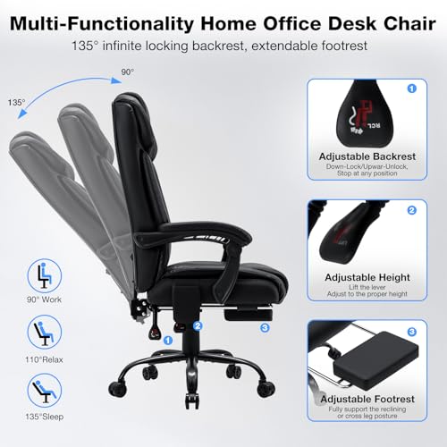 Black Ergonomic Reclining Office Chair with Footrest O204