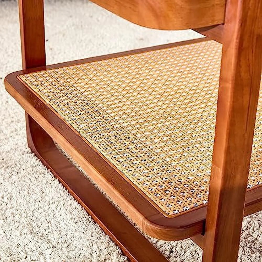 Rattan Woven Glass Desktop Round Double-Layer Solid Wood Coffee Table D9084