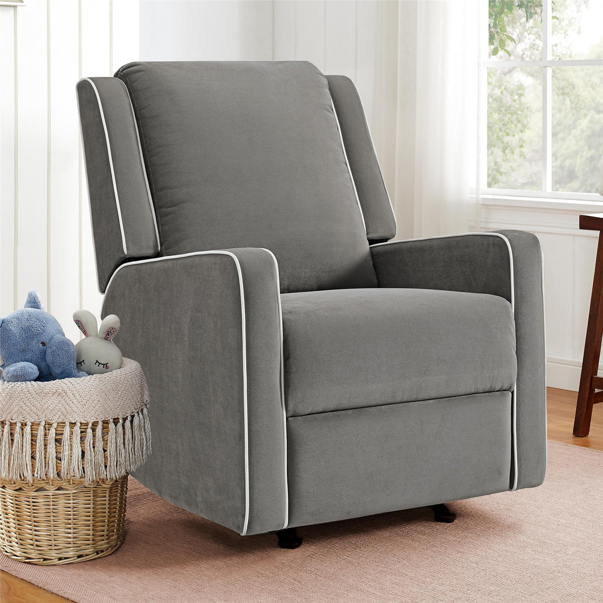 Beige Linen Nursery Rocker Recliner Q662