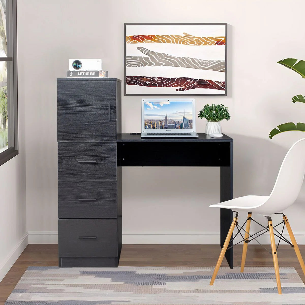 Black Computer Desk with 3 Storage Drawers S2678