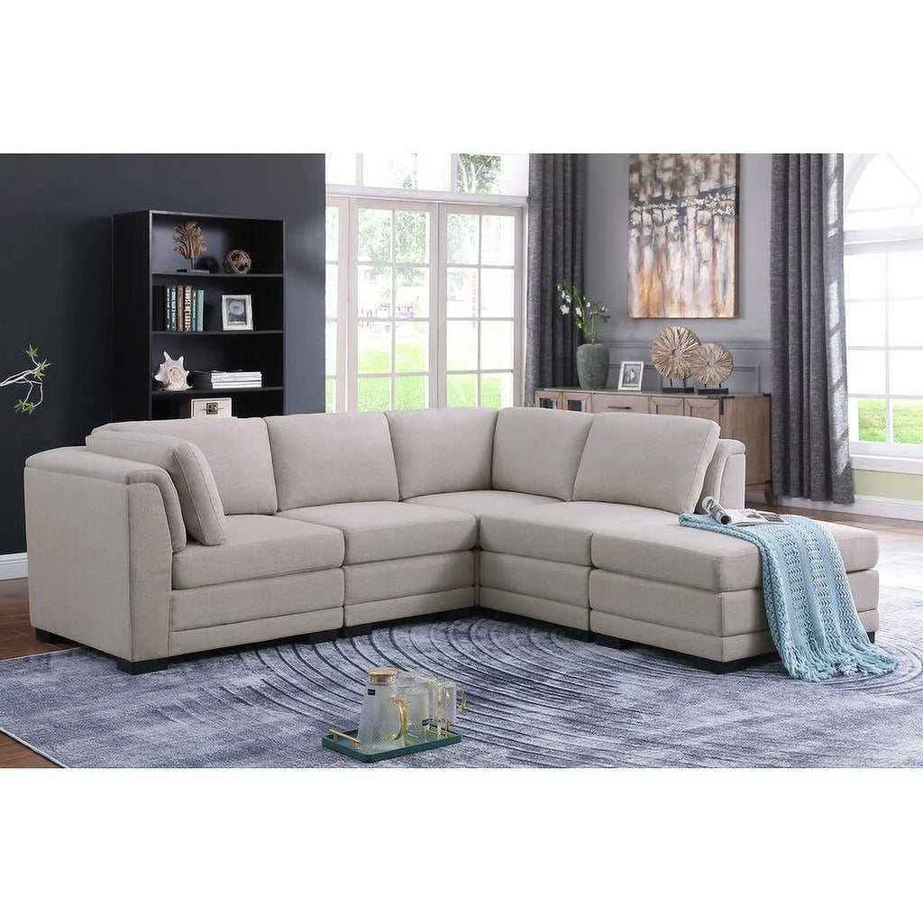 Light Gray Linen Reversible Sectional Sofa with Ottoman M68837