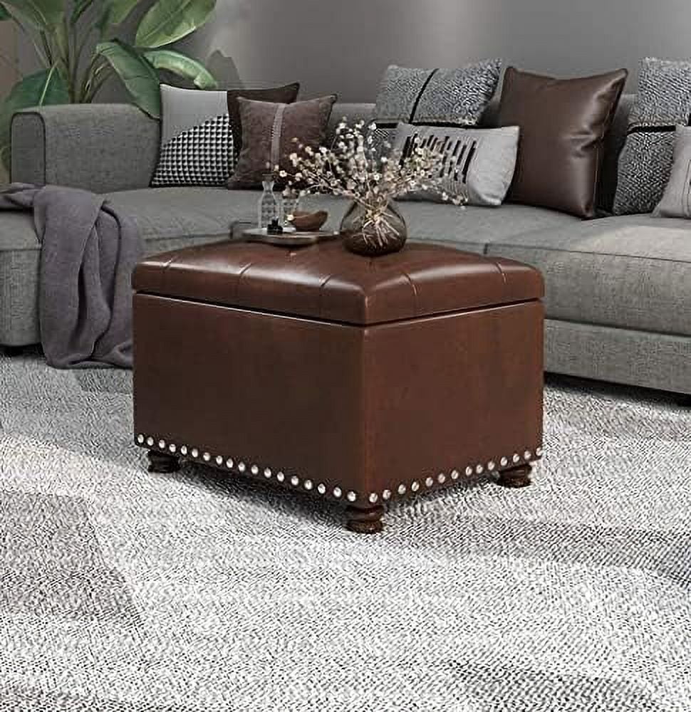 Rectangular PU Leather Tufted Ottoman Bench with Lift Off Lid T285974