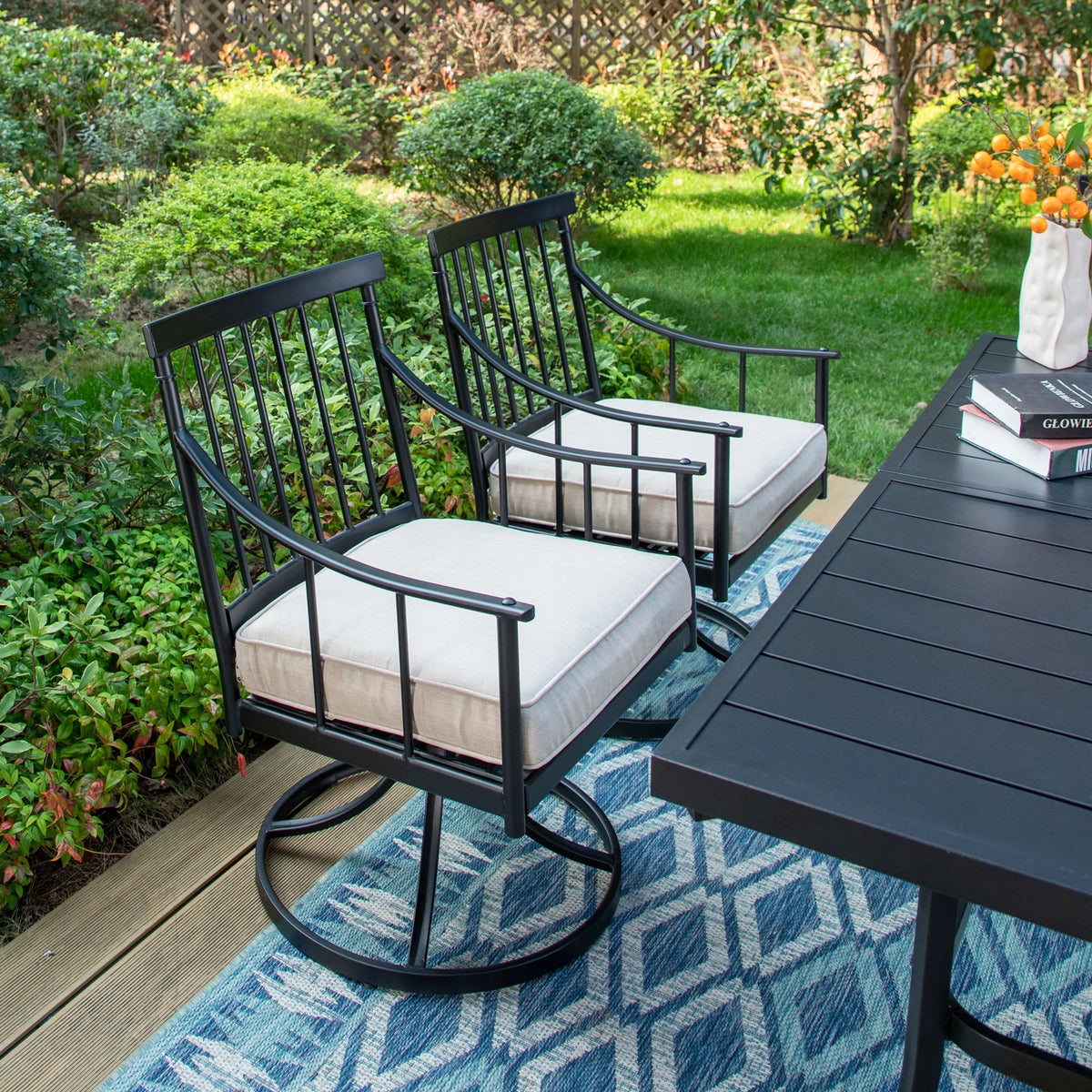 7-Piece Outdoor Dining Set with 6 Swivel Cushioned Chairs & Rectangular Table X4167