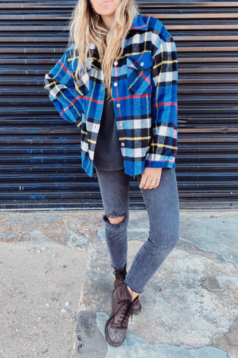 Plaid Patchwork Turndown Collar Outerwear D1948
