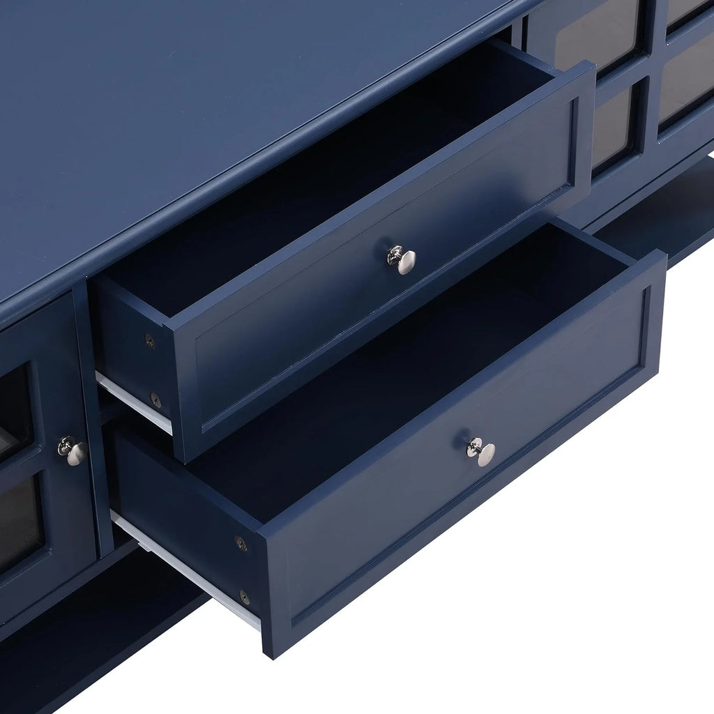 Blue TV Stand with 2 Drawers and Doors X613