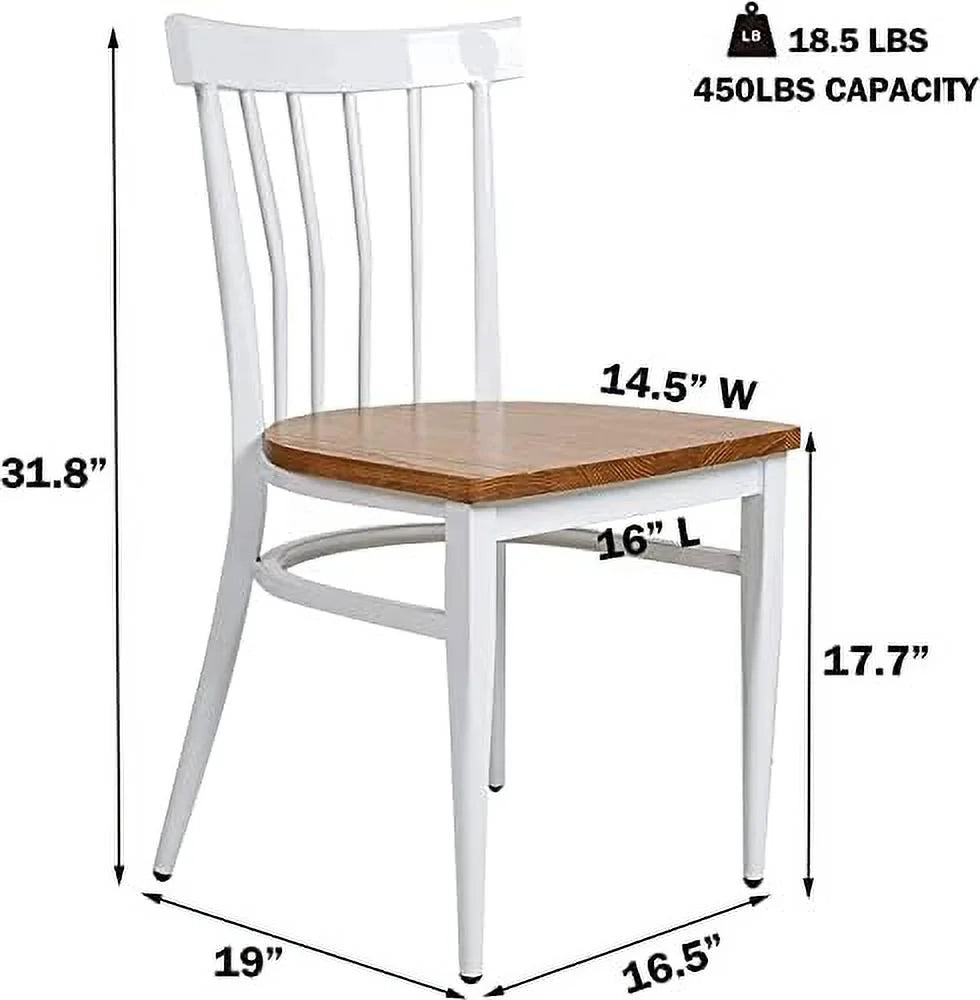 Heavy Duty Dining Chairs Natural Wood Seat Sturdy Metal Frame 400lbs Capacity Comb Back C519850
