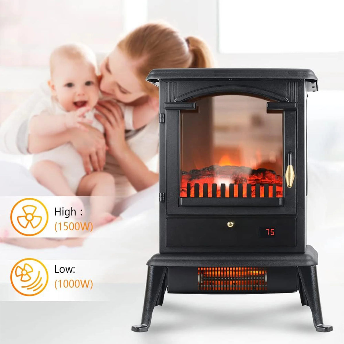 Freestanding Electric Fireplace Heater Stove with Remote (2 Pack) P15024