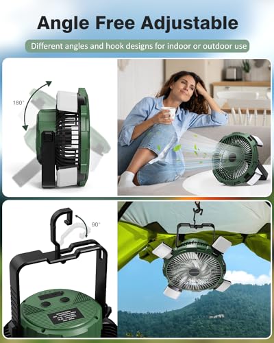 Camping Fan with LED Lantern, 8000mAh Rechargeable Battery Powered Tent Fan with Remote, 4 Speed D97836