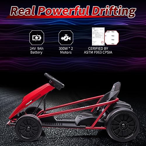24V Kids Go Kart 300W*2 Motors 9Ah Battery 8.1MPH Ride On Toy P589736