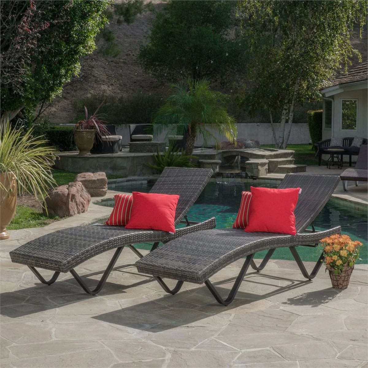 Gray Chaise Lounge Set of 2 D7614