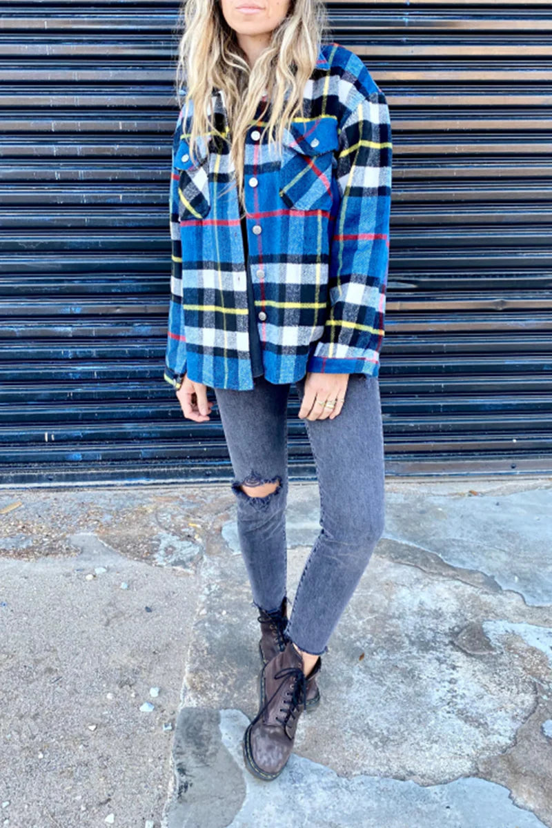 Plaid Patchwork Turndown Collar Outerwear D1948