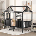 Black Metal Twin Low Loft Bed with House-Shaped Roof and Window J1859