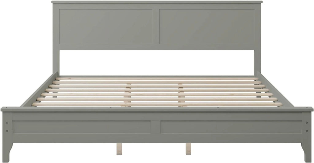 Gray Solid Wood Platform Bed Frame with Headboard F94418