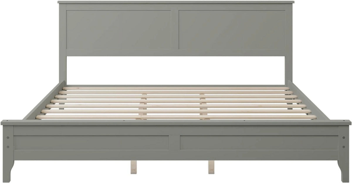 Gray Solid Wood Platform Bed Frame with Headboard F94418