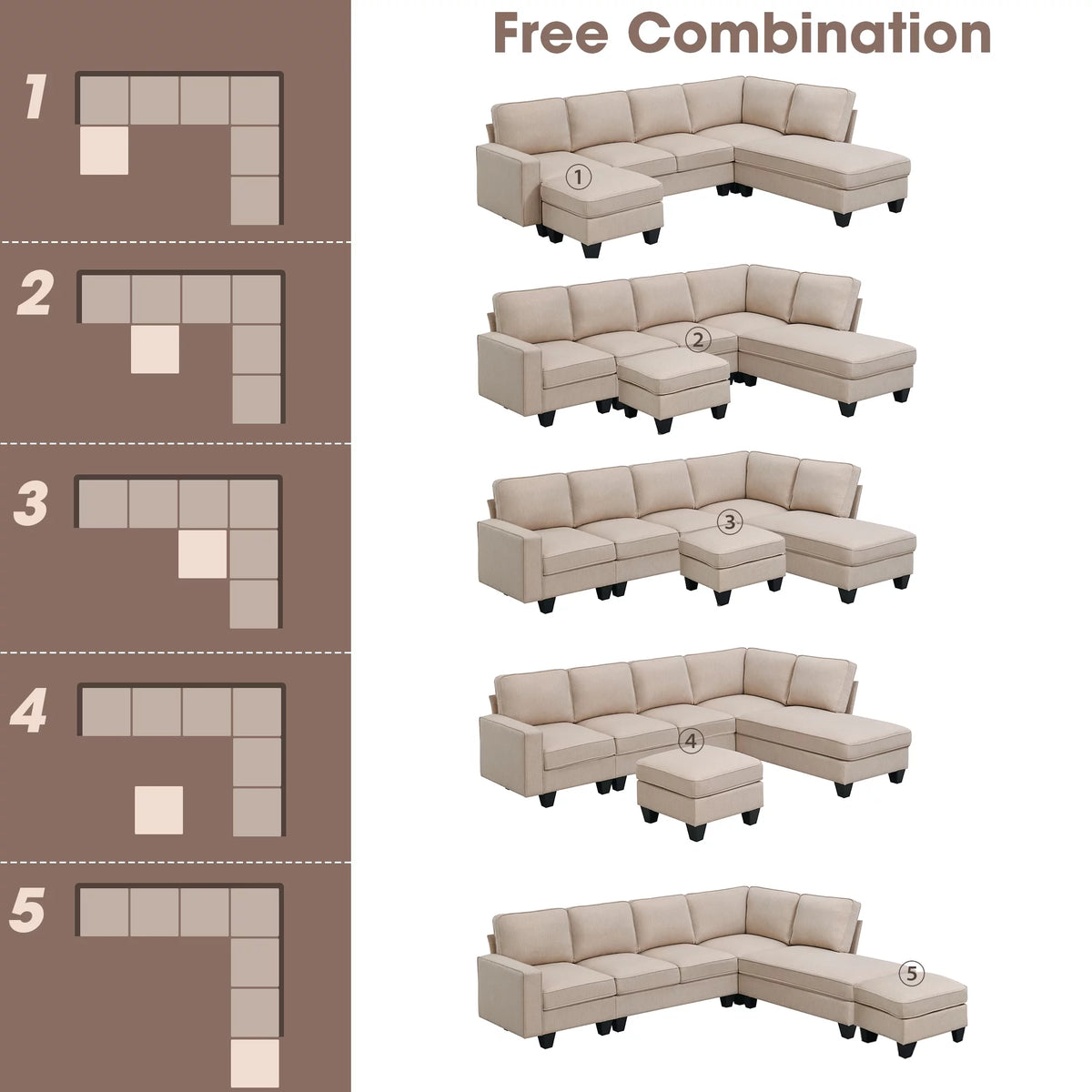 L Shaped Linen Sectional Sofa with Chaise N399153