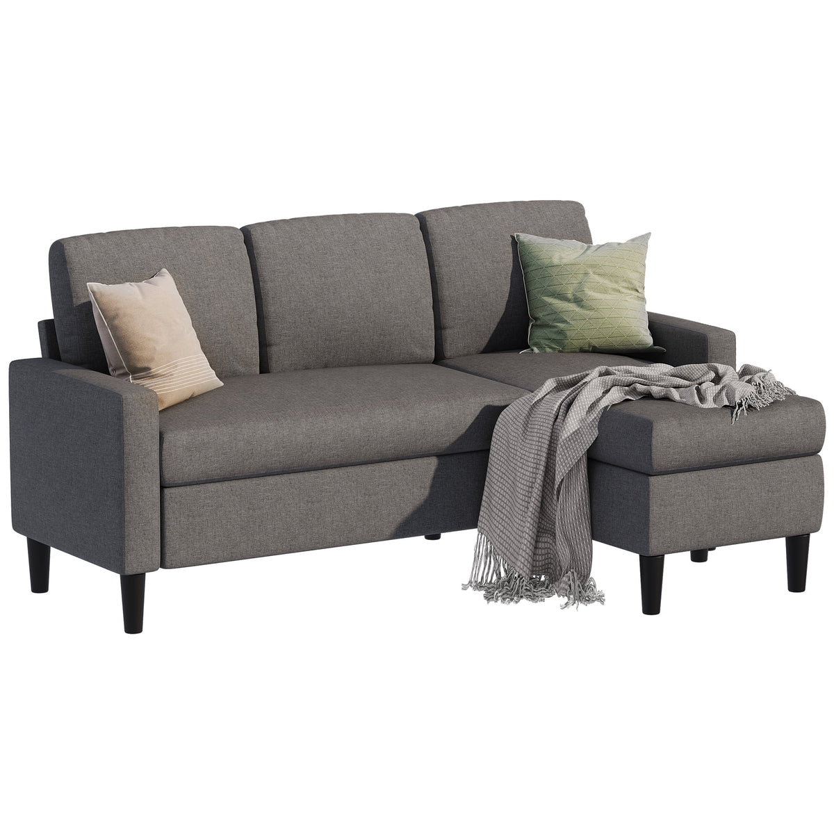 Convertible Sectional Sofa L-Shaped Linen Fabric Dark Gray J5725