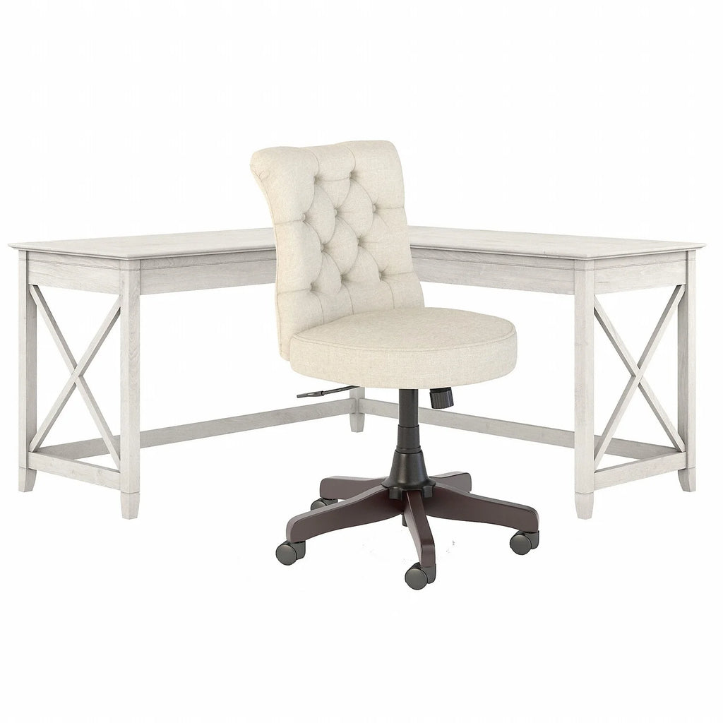 White Oak L-Shaped Desk and Chair Set H50607