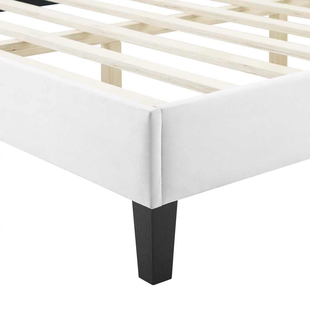 Twin Size White Velvet Platform Bed Frame K2420