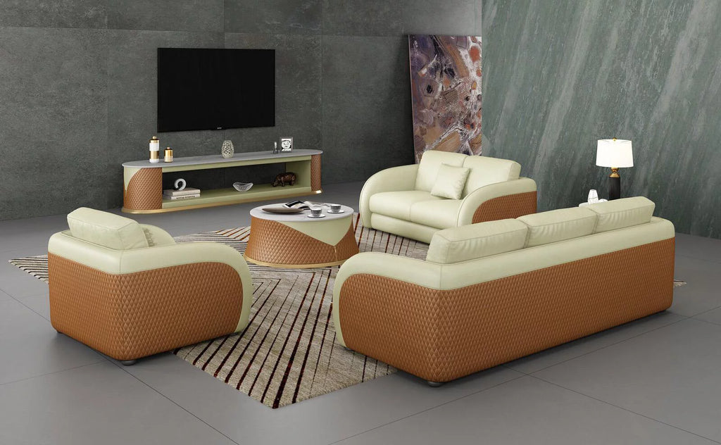Beige Cognac Italian Leather Arm Chair Q14057