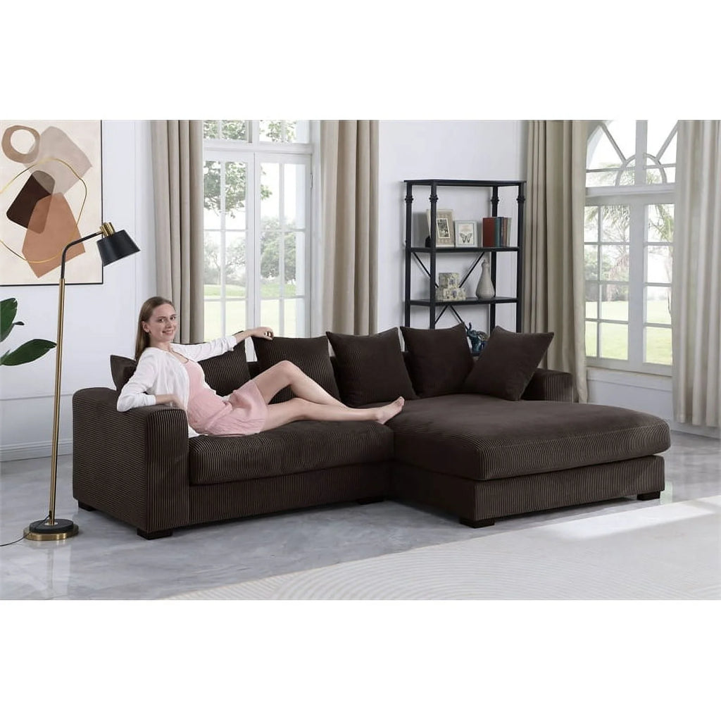 Brown Corduroy Upholstered Sectional Sofa with Chaise X577
