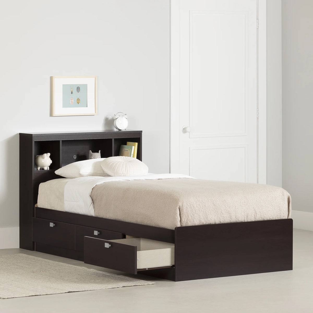 Twin 3 Drawer Storage Bed with Bookcase Headboard C437243